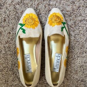 Cream Sunflower Embroidered Flats